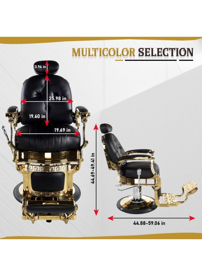 Vintage Luxury Multifunction Barber Chair Black & Gold – Heavy Duty Hydraulic Reclining Salon Chair with Adjustable Headrest, 135° Recline, Rotating Base & Footrest – Professional Barber Shop Styling Chair for Salon Spa Tattoo Studio - Image 2